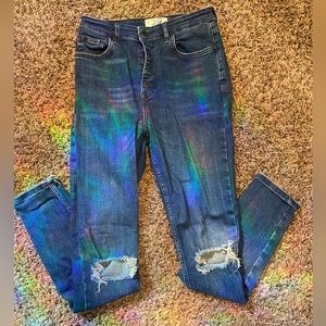 Free people dark distressed skinny jeans